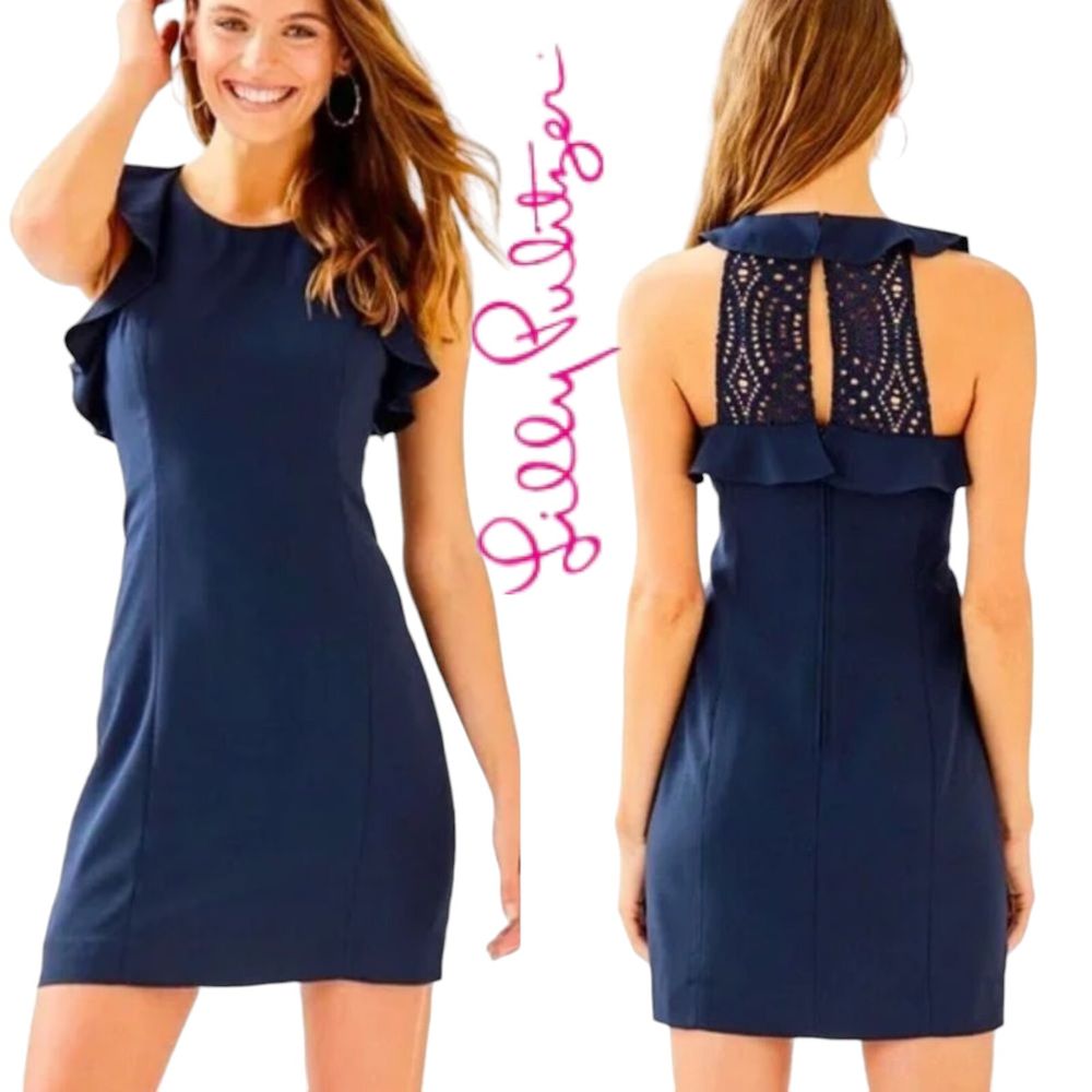 Lilly Pulitzer Britnee True Navy Ruffle‎ Cutout Shift Dress- Size 0 - $198 MSRP